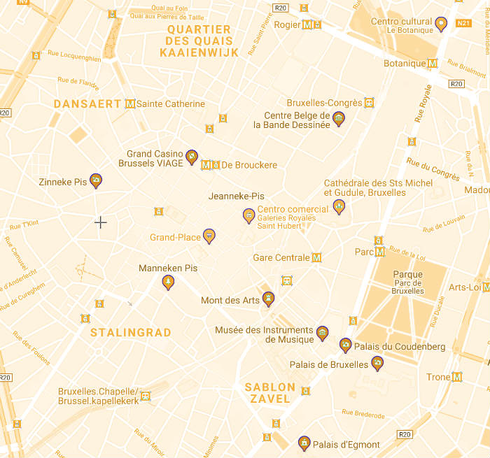 Mapa del centro histórico de Bruselas